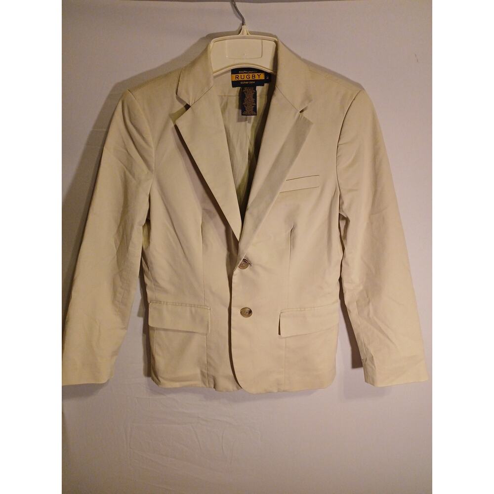 Women's Ralph Lauren Rugby Cotton Blazer Jacket Beige Size 2 B17